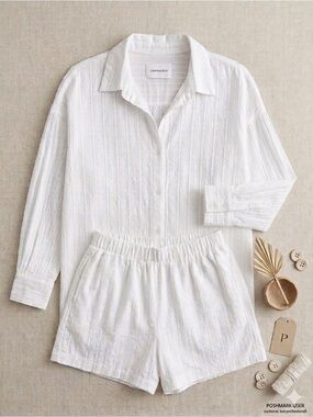 Commense White Textured Elastic-Waist Athletic Shorts
